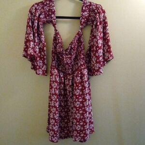Womans L Maroon Pink Ruffled Cut Out Sundress Mini Or Off Shoulder Top Ruffle
